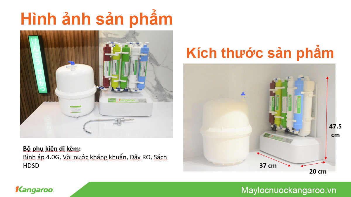 Kích thước máy lọc nước kangaroo KGRP88